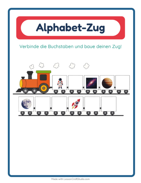 Vorschau: Buchstabenzug-Arbeitsblatt mit Weltraum für Vorschule
