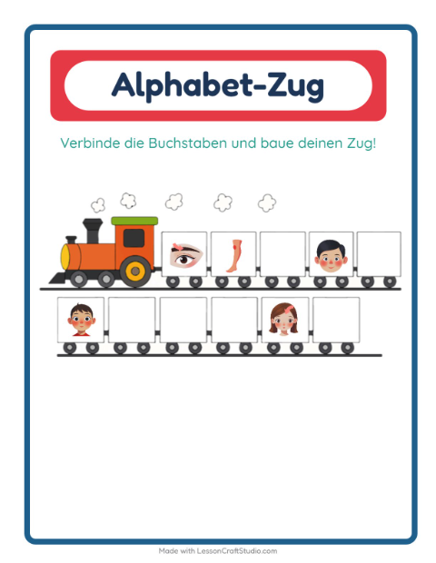 Vorschau: Buchstabenzug-Arbeitsblatt mit Körperteile für Vorschule