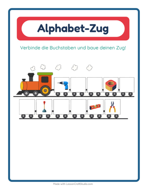 Vorschau: Buchstabenzug-Arbeitsblatt mit Werkzeuge für Vorschule