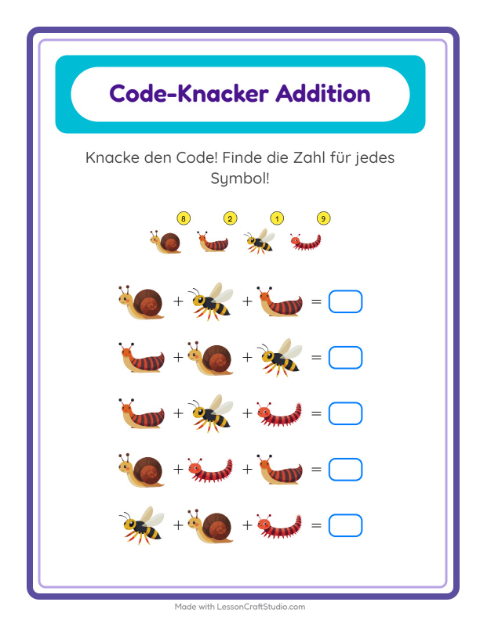 Bilder-Code knacken mit Ameisen, Bienen und Marienkäfern – Rechenrätsel für die 2. Klasse — 2