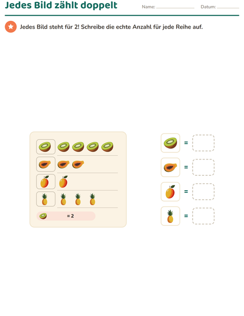 Vorschau: Diagramme und Daten-Arbeitsblatt mit Früchte für 2. Klasse