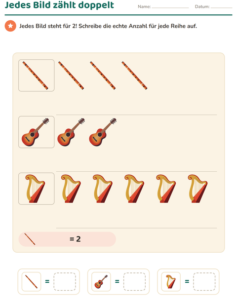 Vorschau: Diagramme und Daten-Arbeitsblatt mit Musik für 2. Klasse
