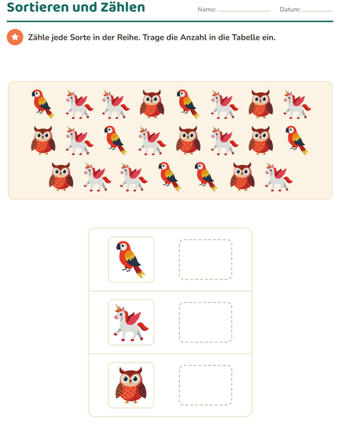 Vorschau: Diagramme und Daten-Arbeitsblatt mit Dinge die fliegen für 1. Klasse