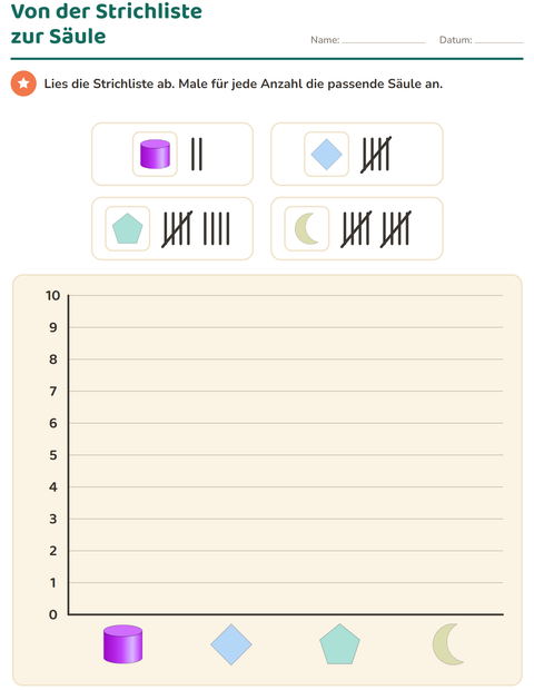 Vorschau: Diagramme und Daten-Arbeitsblatt mit Formen für 2. Klasse