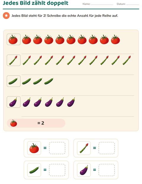 Vorschau: Diagramme und Daten-Arbeitsblatt mit Gemüse für 2. Klasse