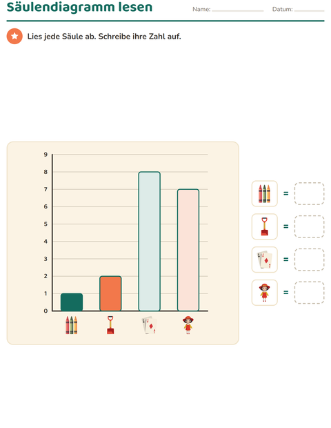 Vorschau: Diagramme und Daten-Arbeitsblatt mit Spielzeug für 1. Klasse