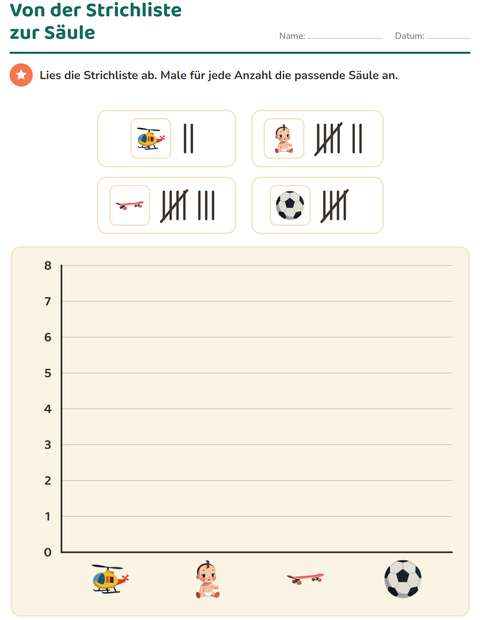 Vorschau: Diagramme und Daten-Arbeitsblatt mit Spielzeug für 2. Klasse