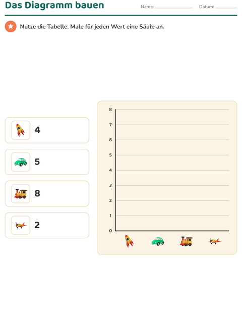 Vorschau: Diagramme und Daten-Arbeitsblatt mit Spielzeug für 3. Klasse