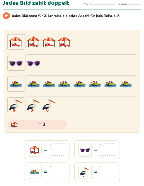 Vorschau: Diagramme und Daten-Arbeitsblatt mit Strand für 2. Klasse
