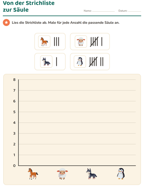 Vorschau: Diagramme und Daten-Arbeitsblatt mit Tiere für 2. Klasse