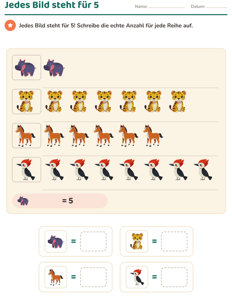 Vorschau: Diagramme und Daten-Arbeitsblatt mit Tiere für 3. Klasse