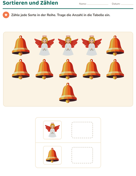 Vorschau: Diagramme und Daten-Arbeitsblatt mit Weihnachten für 1. Klasse