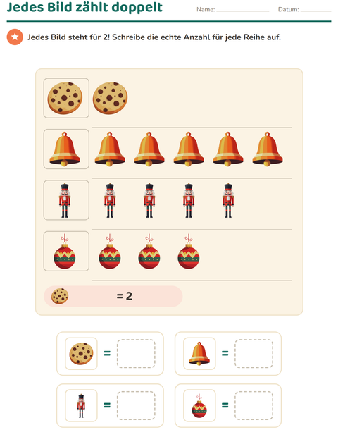 Vorschau: Diagramme und Daten-Arbeitsblatt mit Weihnachten für 2. Klasse