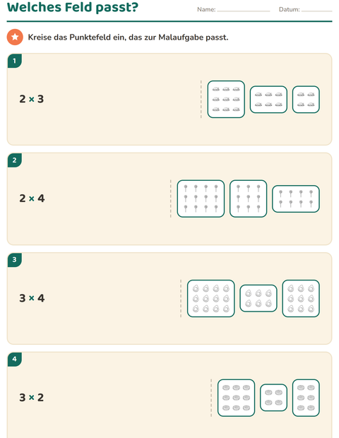 Vorschau: Erstes Einmaleins-Arbeitsblatt mit Essen SW 2 für 2. Klasse