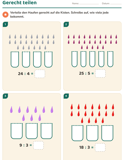 Vorschau: Erstes Einmaleins-Arbeitsblatt mit Farben für 2. Klasse