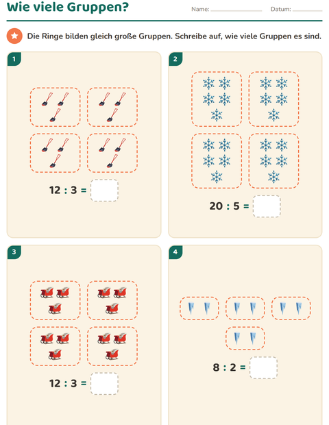 Vorschau: Erstes Einmaleins-Arbeitsblatt mit Winter für 2. Klasse