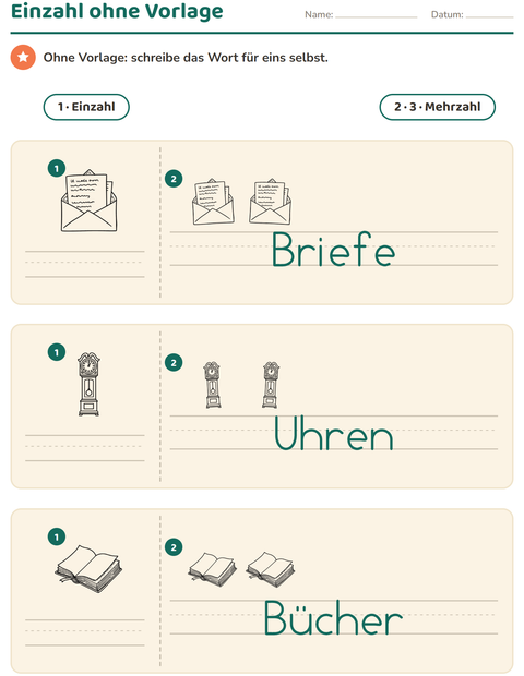 Vorschau: Einzahl und Mehrzahl-Arbeitsblatt mit Bildung SW für Kindergarten