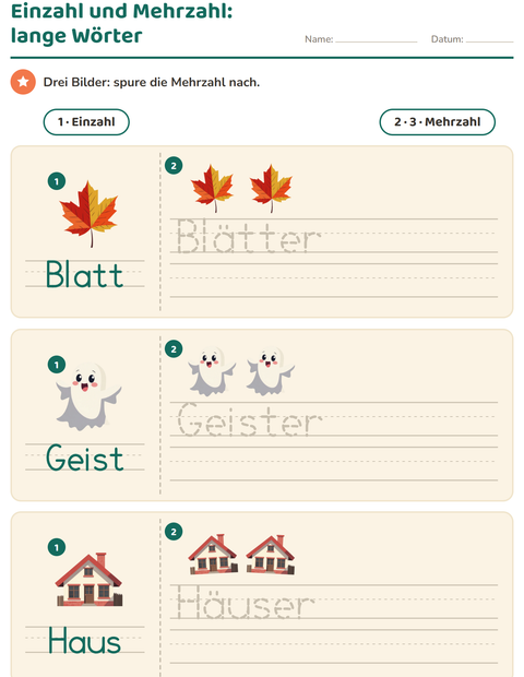 Vorschau: Einzahl und Mehrzahl-Arbeitsblatt mit Verschiedenes für Kindergarten