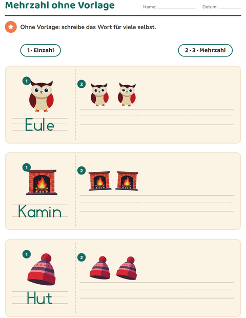 Vorschau: Einzahl und Mehrzahl-Arbeitsblatt mit Winter für Kindergarten