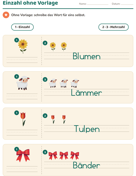 Vorschau: Einzahl und Mehrzahl-Arbeitsblatt mit Ostern für Kindergarten