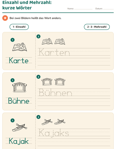 Vorschau: Einzahl und Mehrzahl-Arbeitsblatt mit Reisen und Urlaub SW für Kindergarten