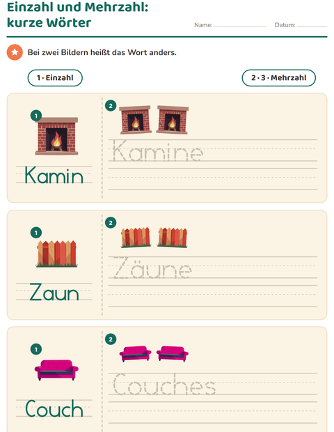 Vorschau: Einzahl und Mehrzahl-Arbeitsblatt mit Rund ums Haus für Kindergarten
