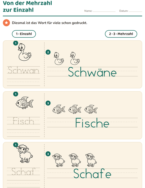 Vorschau: Einzahl und Mehrzahl-Arbeitsblatt mit Bauernhoftiere SW für Kindergarten