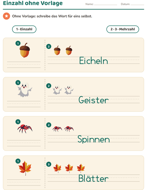 Vorschau: Einzahl und Mehrzahl-Arbeitsblatt mit Verschiedenes für Kindergarten