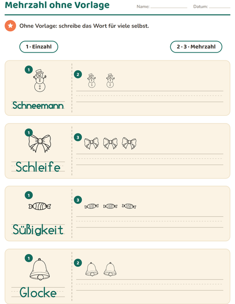 Vorschau: Einzahl und Mehrzahl-Arbeitsblatt mit Weihnachten S/W für Kindergarten