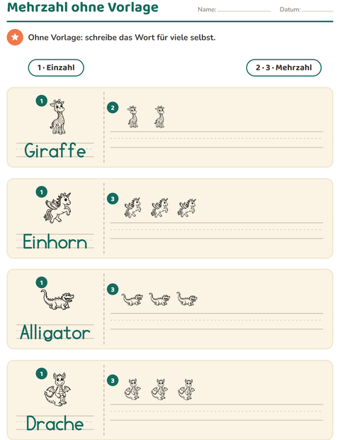 Vorschau: Einzahl und Mehrzahl-Arbeitsblatt mit Tiere SW für Kindergarten