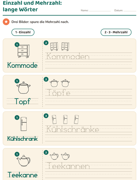 Vorschau: Einzahl und Mehrzahl-Arbeitsblatt mit Zuhause SW für Kindergarten