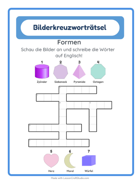 Englisches Bilderkreuzworträtsel – Formen