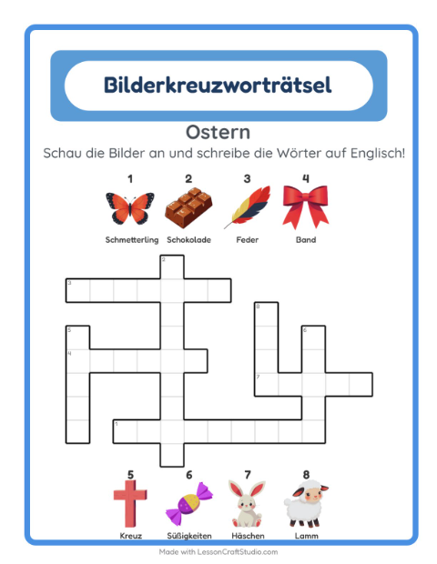 Englisches Bilderkreuzworträtsel – Ostern