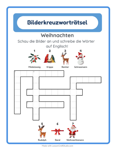 Englisches Bilderkreuzworträtsel – Weihnachten