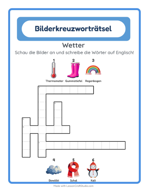 Vorschau: Englisch lernen: Wetter – Kreuzworträtsel für Kinder