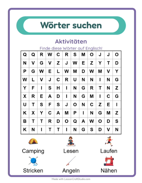 Englische Wortsuche – Aktivitäten