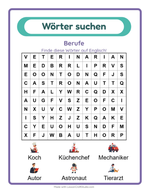 Englische Wortsuche – Berufe