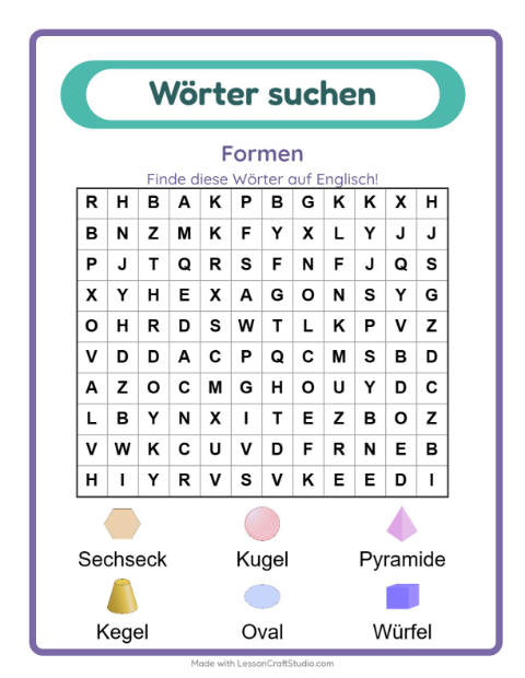 Englische Wortsuche – Formen