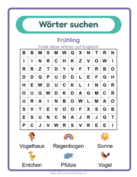 Englische Wortsuche – Frühling