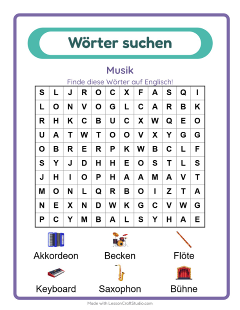 Englische Wortsuche – Musik