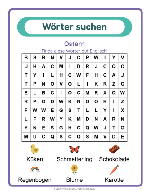 Vorschau: Englisch lernen: Ostern – Wortsuche für Kinder