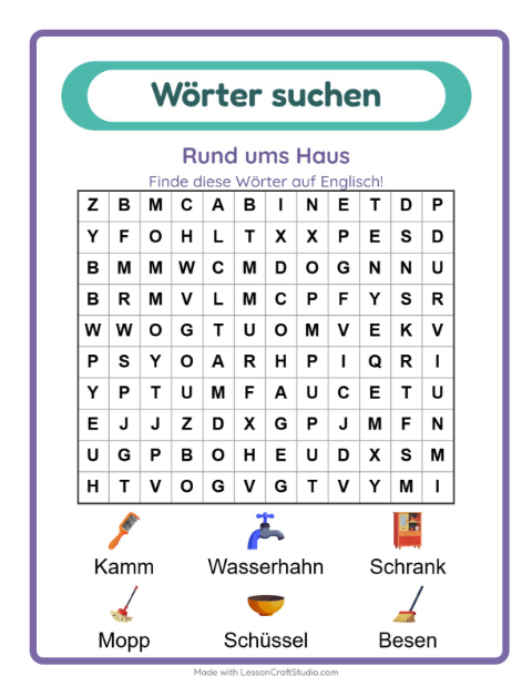Englische Wortsuche – Rund ums Haus