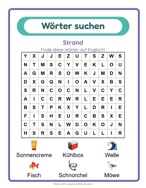 Englische Wortsuche – Strand