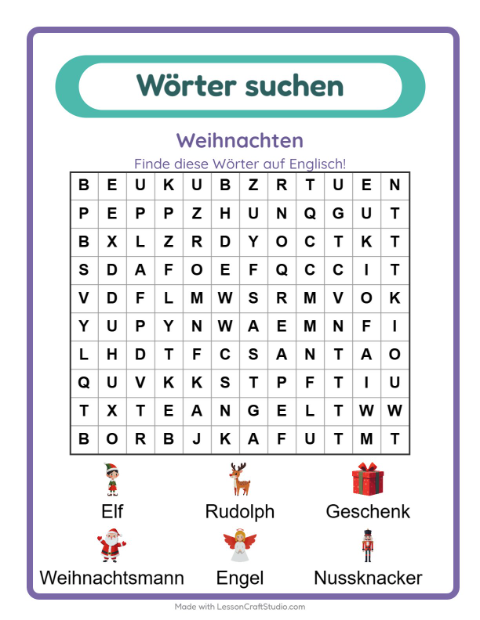 Englische Wortsuche – Weihnachten