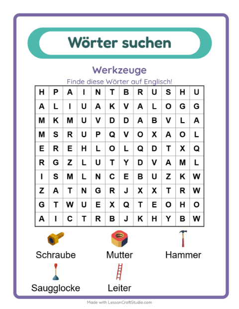 Englische Wortsuche – Werkzeuge