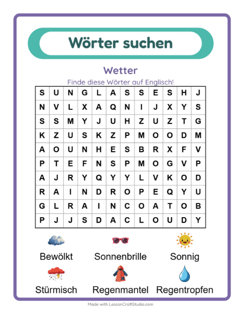 Englische Wortsuche – Wetter