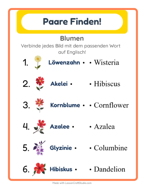 Vorschau: Englisch lernen: Blumen – Bild-Wort-Zuordnung für Kinder
