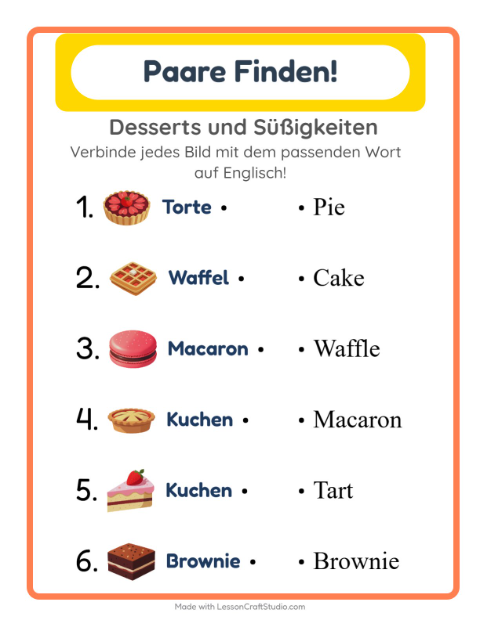 Vorschau: Englisch lernen: Desserts und Süßigkeiten – Bild-Wort-Zuordnung für Kinder