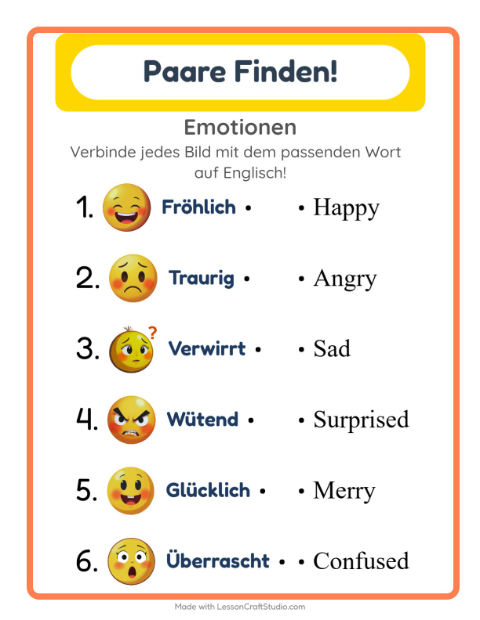 Vorschau: Englisch lernen: Emotionen – Bild-Wort-Zuordnung für Kinder
