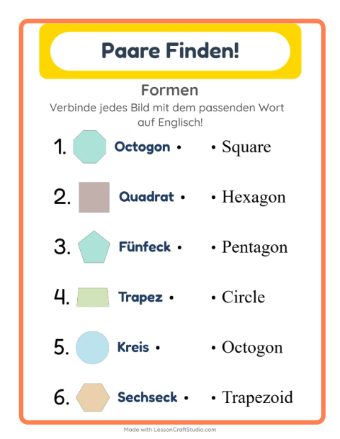 Englische Bild-Wort-Zuordnung – Formen